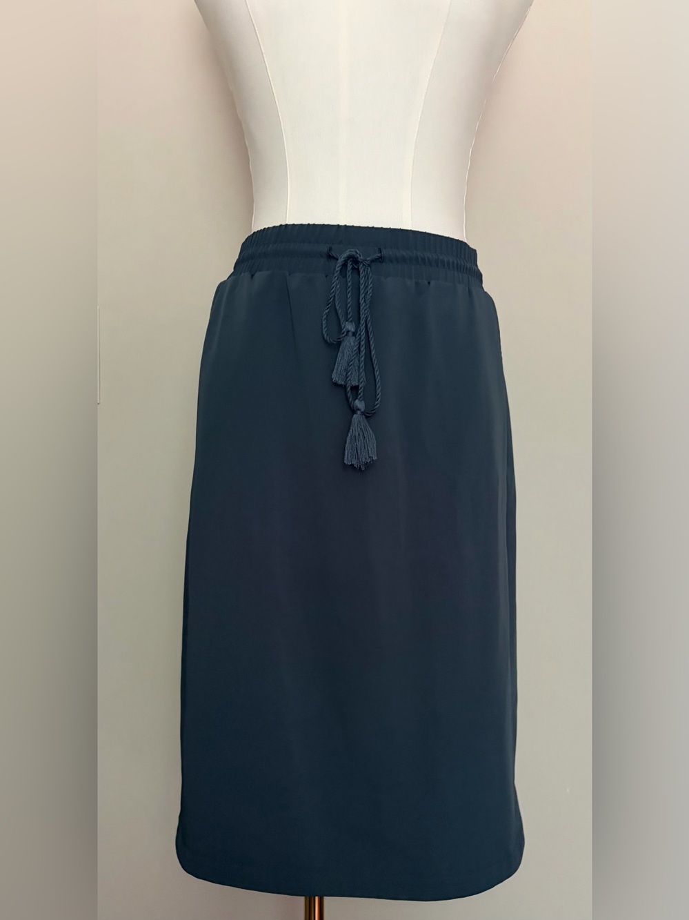 LOFT Slate Blue Skirt with Tassel Drawstring Waist Performance Fabric